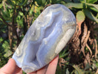 Polished and Natural Blue Lace Agate Standing Display Pieces x 2 From Nsanje, Malawi - Toprock Gemstones and Minerals 
