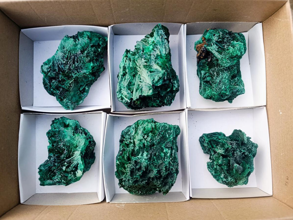 Natural Silky Malachite Specimens x 6 From Kasompe, Congo - Toprock Gemstones and Minerals 