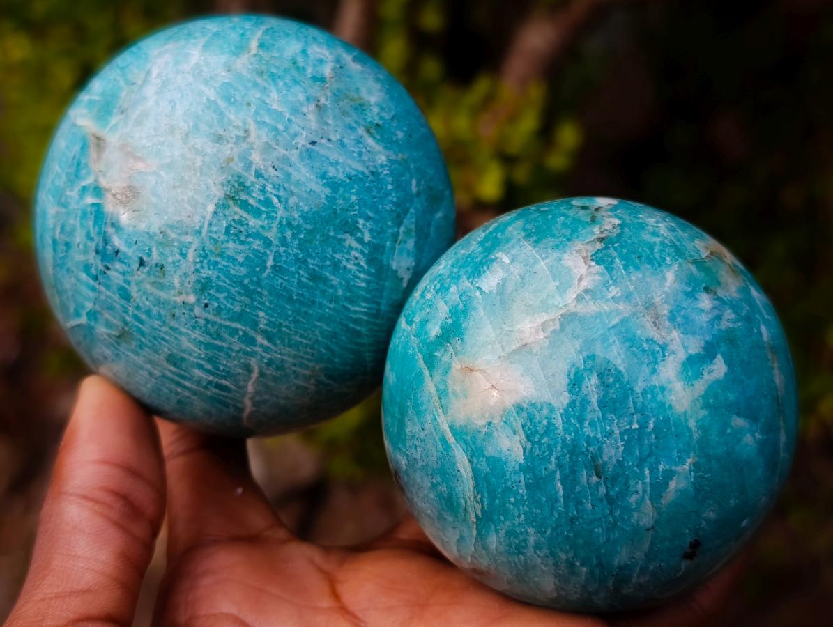Polished Amazonite Spheres x 3 From Madagascar - Toprock Gemstones and Minerals 