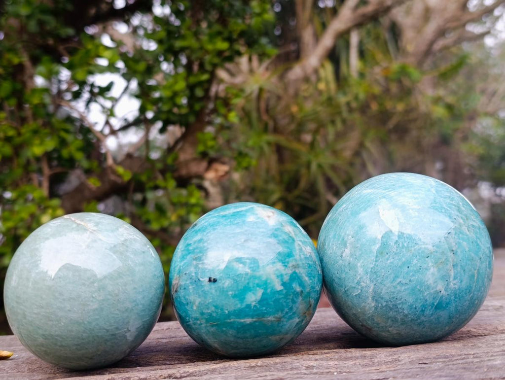 Polished Amazonite Spheres x 3 From Madagascar - Toprock Gemstones and Minerals 