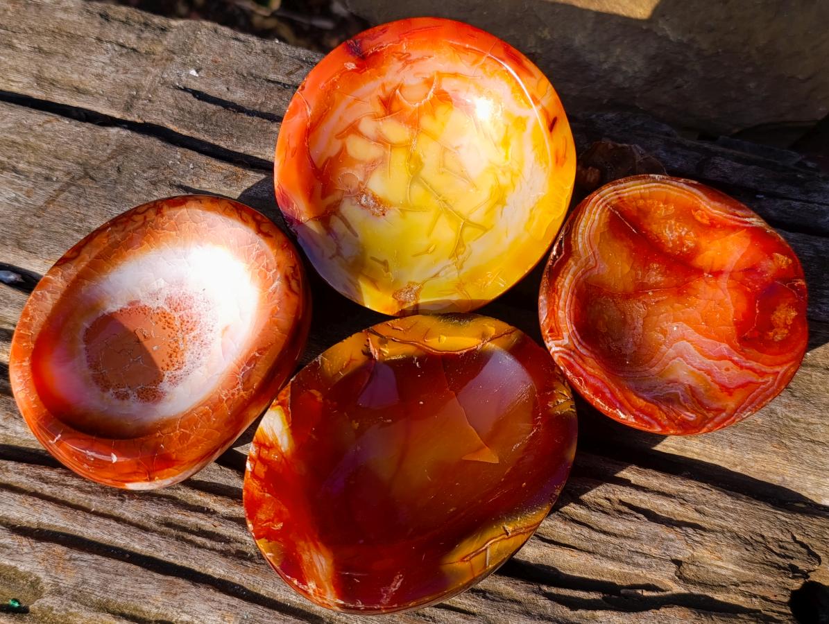 Polished Carnelian Agate Gemstone Bowls x 4 From Madagascar - Toprock Gemstones and Minerals 