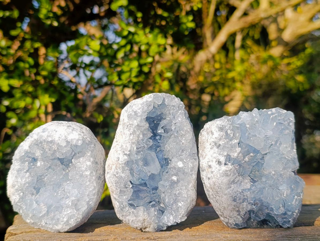 Natural Blue Celestite Geode Specimens x 3 From Sakoany, Madagascar - Toprock Gemstones and Minerals 