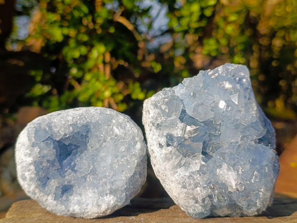Natural Blue Celestite Geode Specimens x 3 From Sakoany, Madagascar - Toprock Gemstones and Minerals 