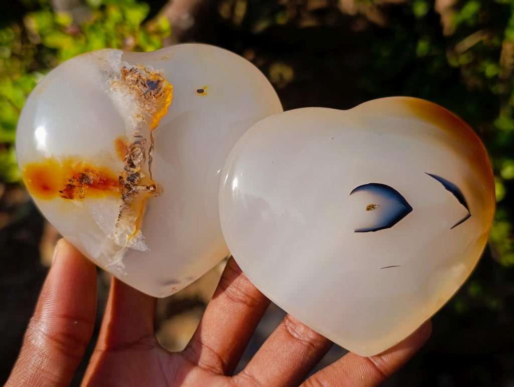Polished Banded Agate Hearts x 6 From Madagascar - Toprock Gemstones and Minerals 