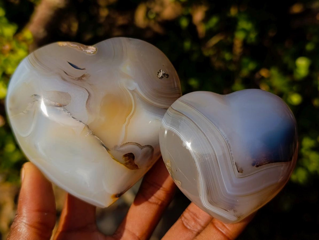 Polished Banded Agate Hearts x 6 From Madagascar - Toprock Gemstones and Minerals 