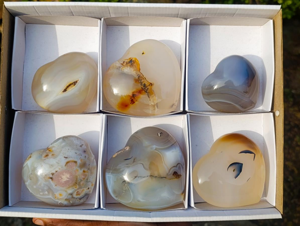 Polished Banded Agate Hearts x 6 From Madagascar - Toprock Gemstones and Minerals 