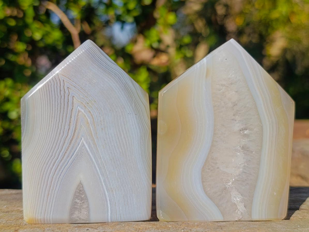 Polished and Natural Banded Agate House Shaped Slices x 12 From Madagascar - Toprock Gemstones and Minerals 