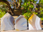 Polished and Natural Banded Agate House Shaped Slices x 12 From Madagascar - Toprock Gemstones and Minerals 