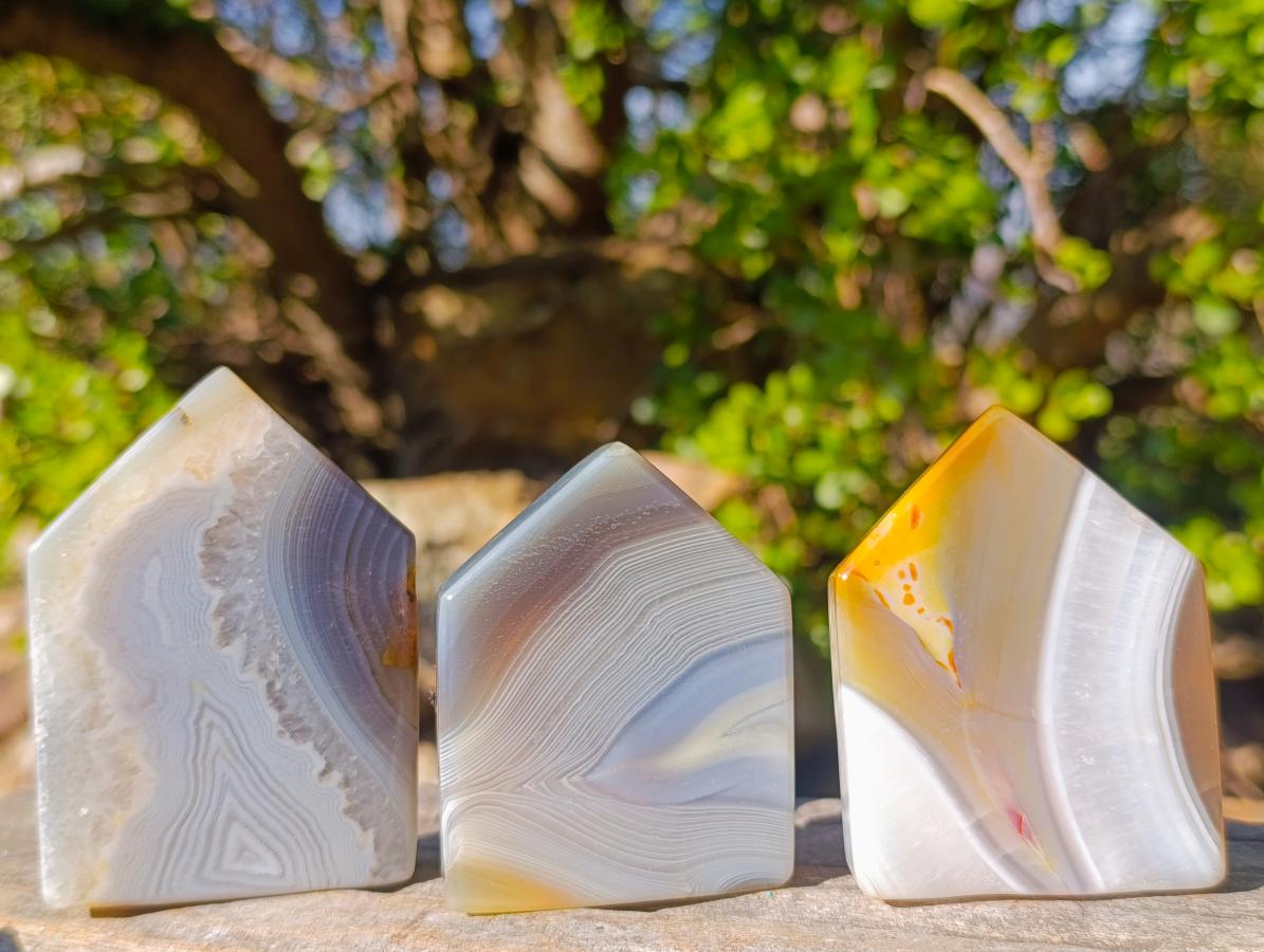 Polished and Natural Banded Agate House Shaped Slices x 12 From Madagascar - Toprock Gemstones and Minerals 