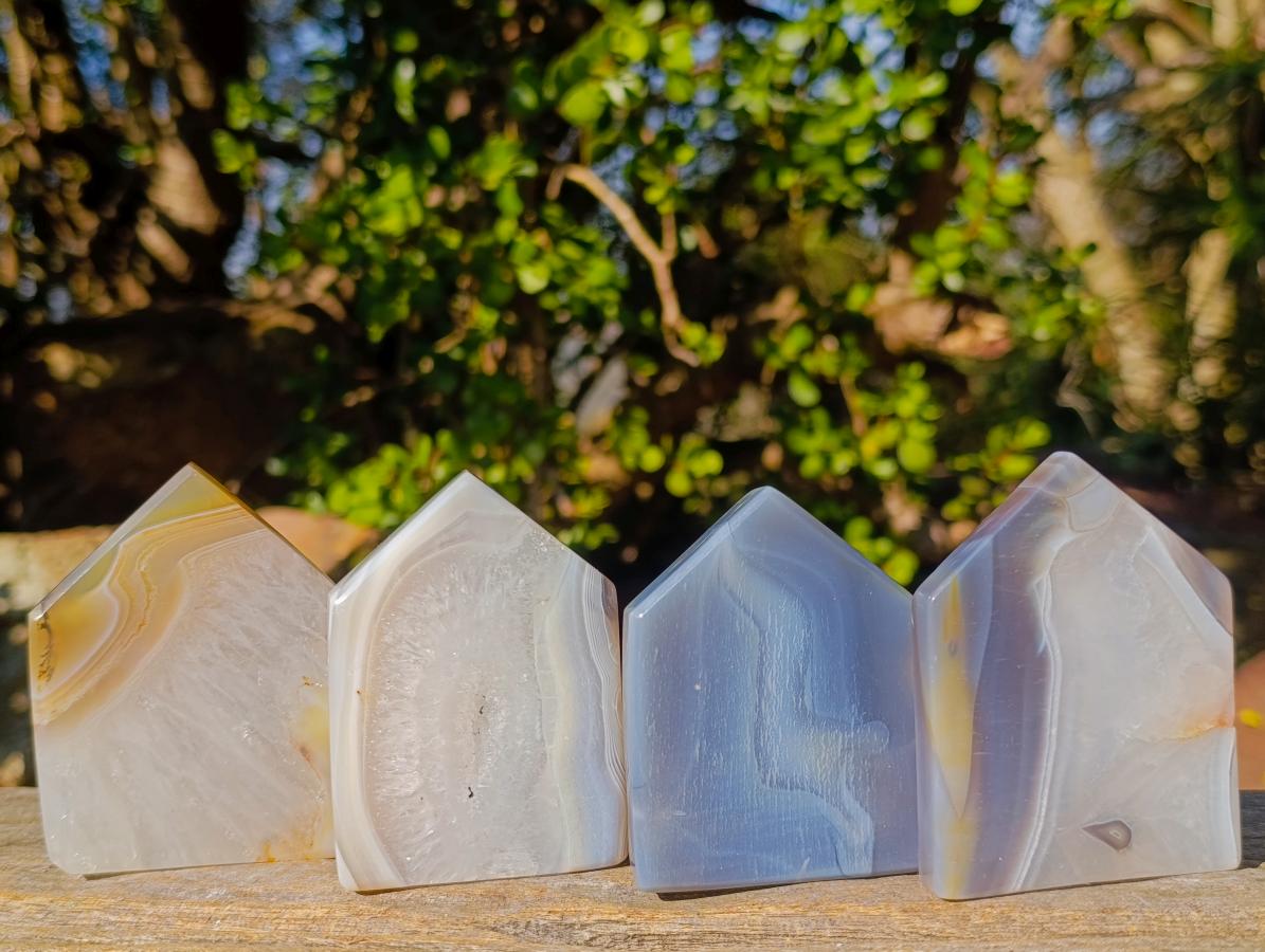 Polished and Natural Banded Agate House Shaped Slices x 12 From Madagascar - Toprock Gemstones and Minerals 