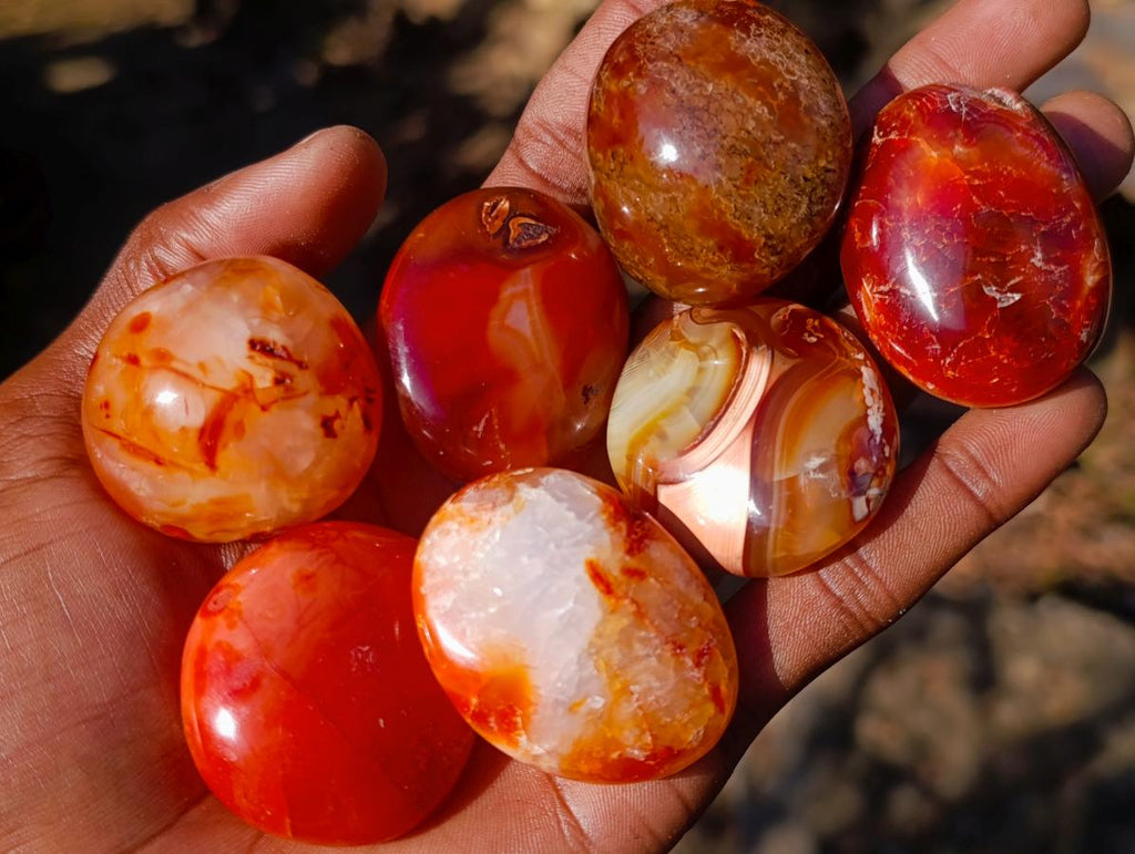 Polished and Natural Carnelian Agate Gemstone Galets x 24 From Madagascar - Toprock Gemstones and Minerals 
