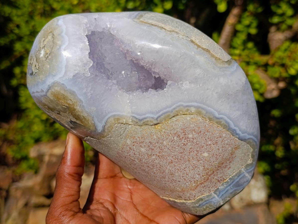 Polished and Natural Large Blue Lace Agate Standing Display Piece x 1 From Nsanje, Malawi - Toprock Gemstones and Minerals 