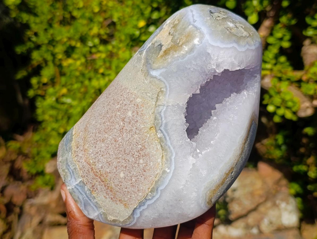 Polished and Natural Large Blue Lace Agate Standing Display Piece x 1 From Nsanje, Malawi - Toprock Gemstones and Minerals 