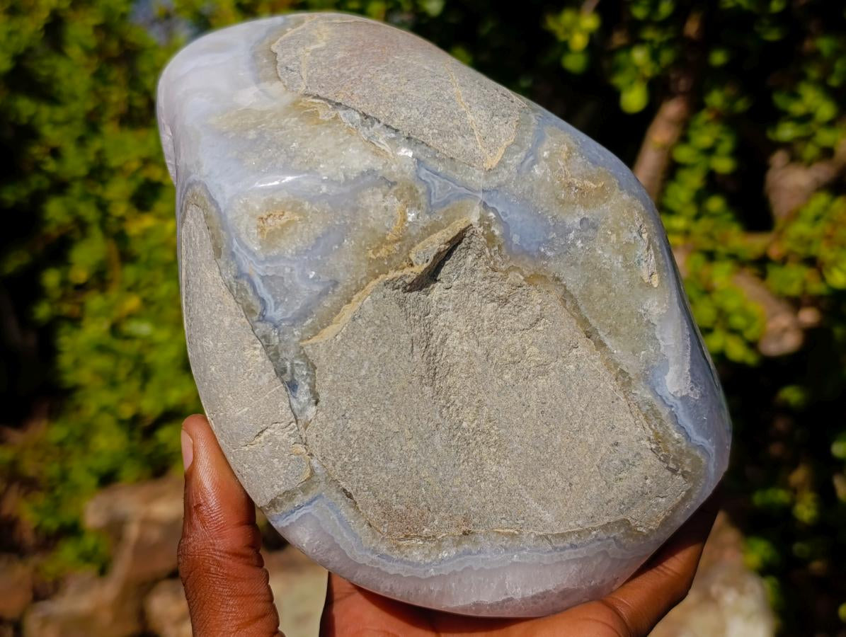Polished and Natural Large Blue Lace Agate Standing Display Piece x 1 From Nsanje, Malawi - Toprock Gemstones and Minerals 