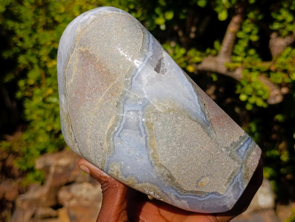 Polished and Natural Large Blue Lace Agate Standing Display Piece x 1 From Nsanje, Malawi - Toprock Gemstones and Minerals 