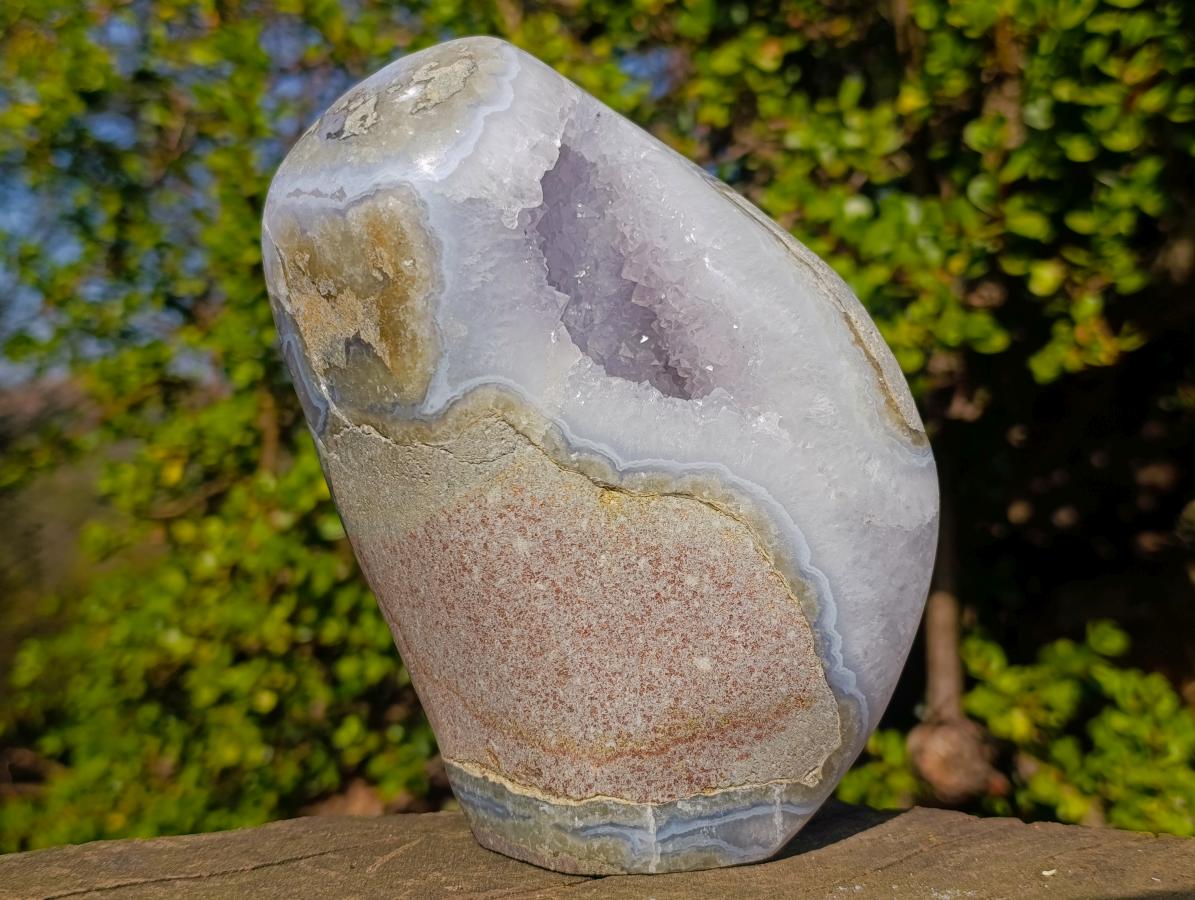 Polished and Natural Large Blue Lace Agate Standing Display Piece x 1 From Nsanje, Malawi - Toprock Gemstones and Minerals 
