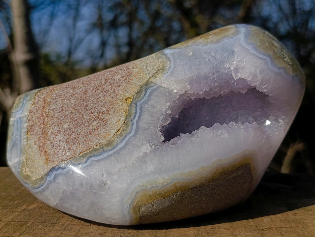 Polished and Natural Large Blue Lace Agate Standing Display Piece x 1 From Nsanje, Malawi - Toprock Gemstones and Minerals 