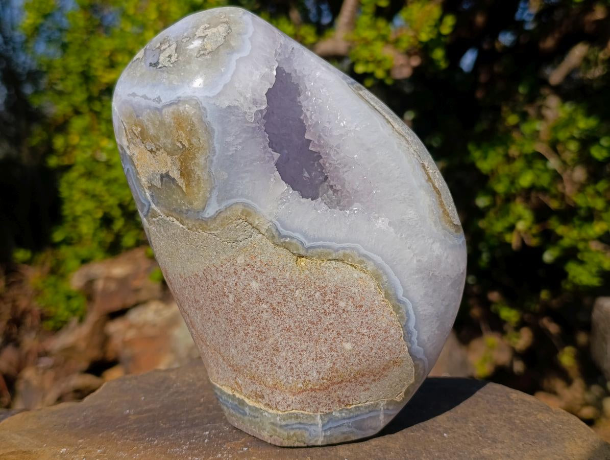 Polished and Natural Large Blue Lace Agate Standing Display Piece x 1 From Nsanje, Malawi - Toprock Gemstones and Minerals 