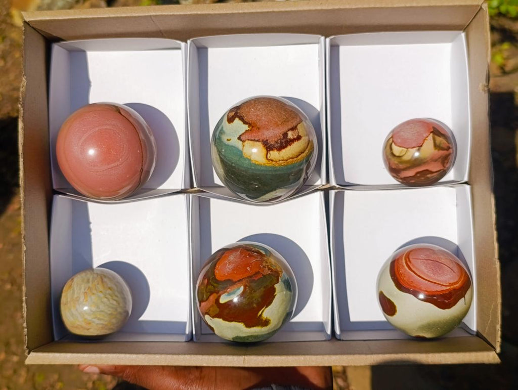 Polished Polychrome Jasper Spheres x 6 From NW Coast, Madagascar - Toprock Gemstones and Minerals 