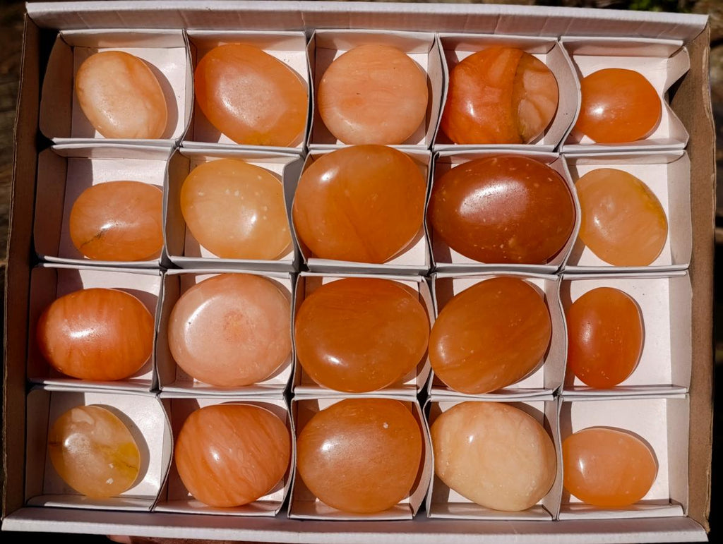Polished Orange Twist Calcite Galets x 20 From Maevantanana, Madagascar - Toprock Gemstones and Minerals 