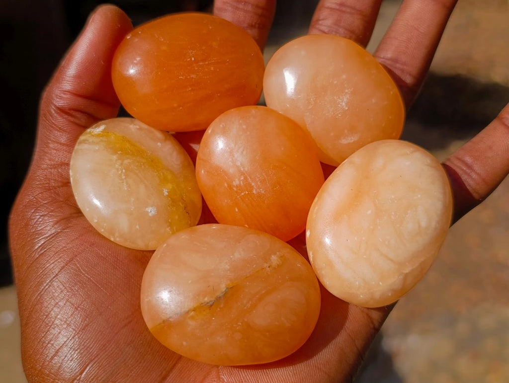 Polished Orange Twist Calcite Galets x 20 From Maevantanana, Madagascar - Toprock Gemstones and Minerals 
