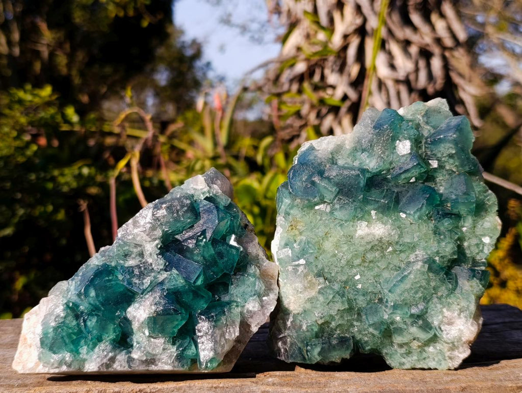 Natural Green Cubic Fluorite Specimens x 2 From Mandrosonoro, Madagascar - Toprock Gemstones and Minerals 