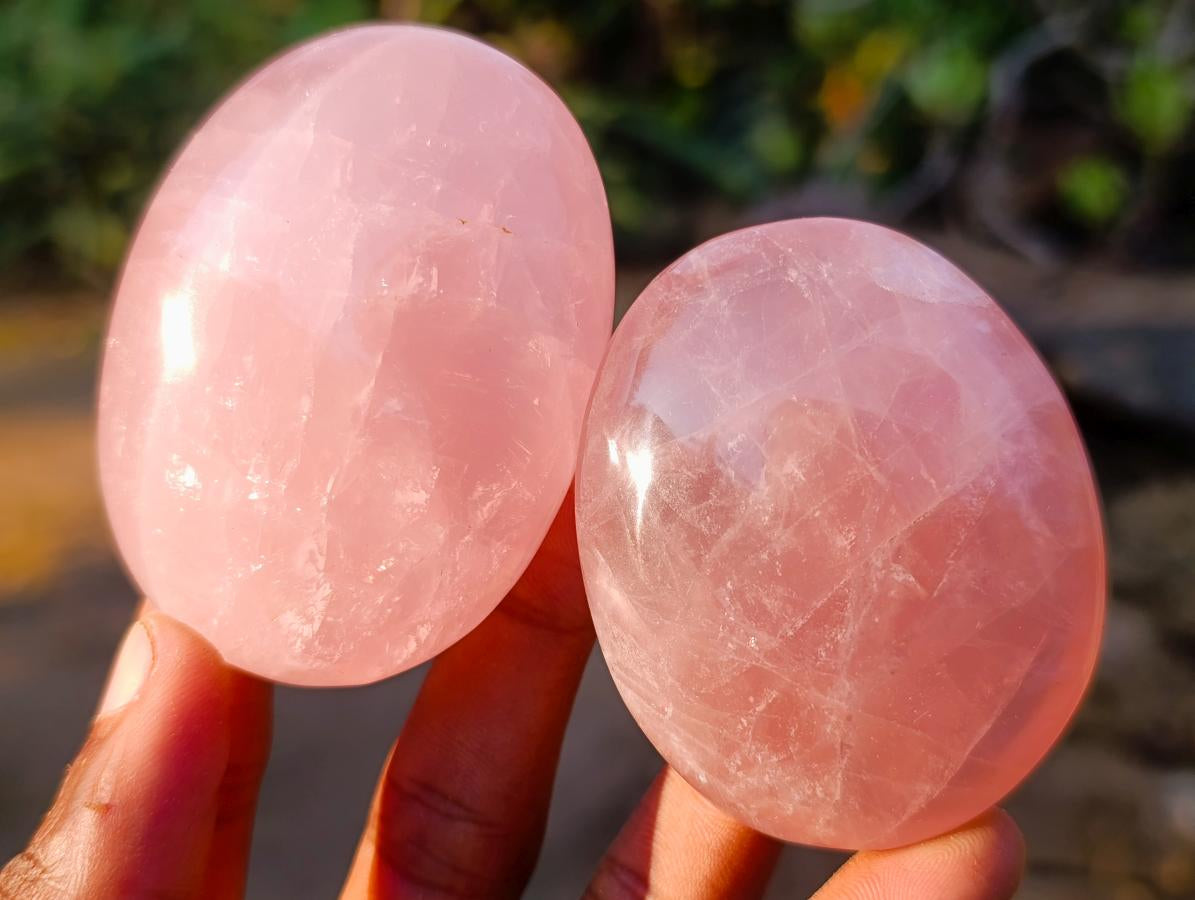 Polished Gemmy Rose Quartz Palm Stones x 24 From Madagascar - Toprock Gemstones and Minerals 