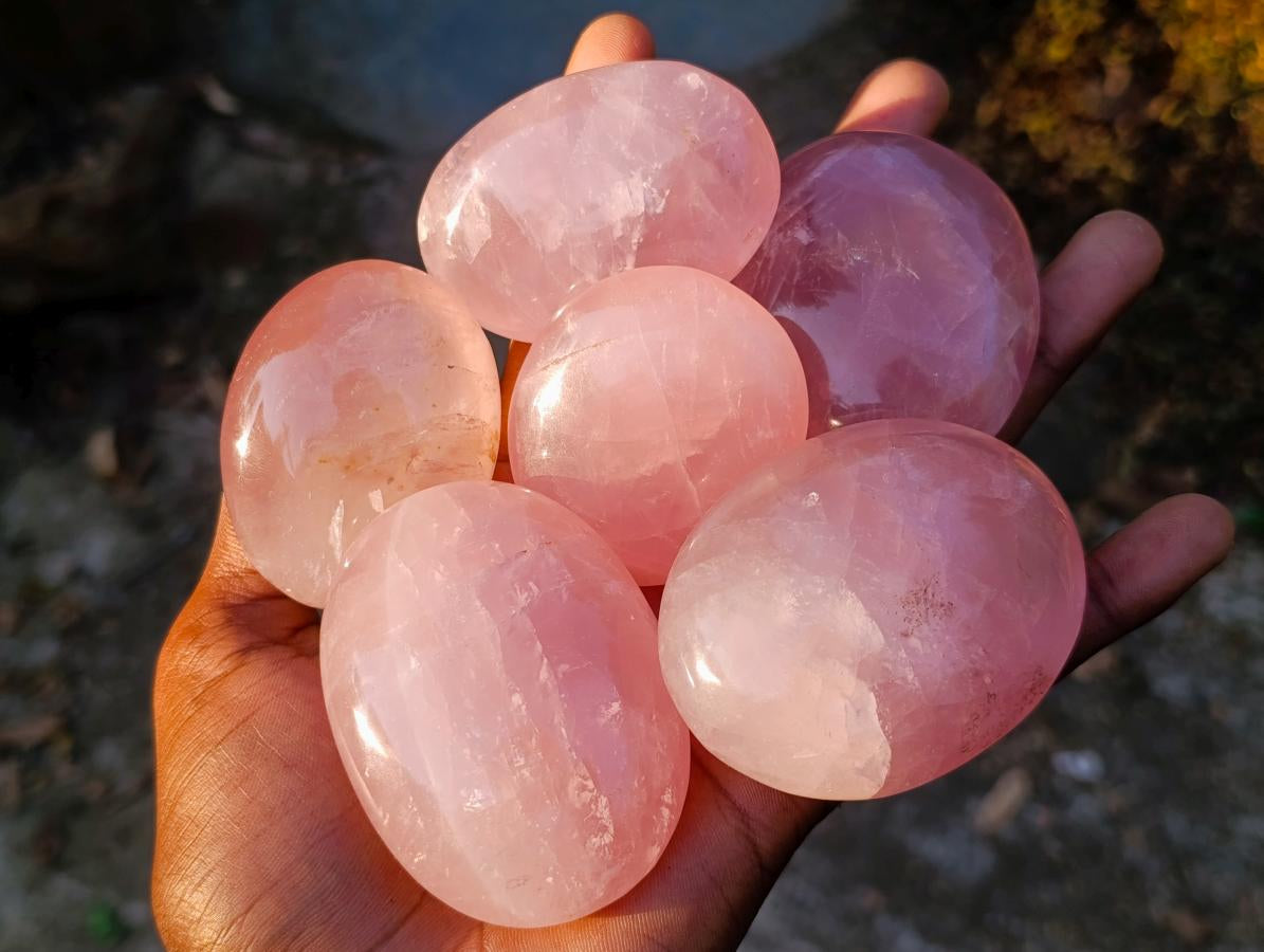 Polished Gemmy Rose Quartz Palm Stones x 24 From Madagascar - Toprock Gemstones and Minerals 