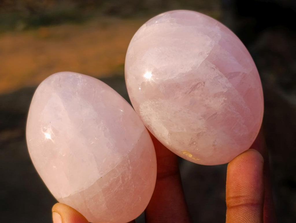 Polished Gemmy Rose Quartz Palm Stones x 24 From Madagascar - Toprock Gemstones and Minerals 