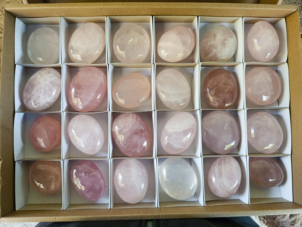 Polished Gemmy Rose Quartz Palm Stones x 24 From Madagascar - Toprock Gemstones and Minerals 