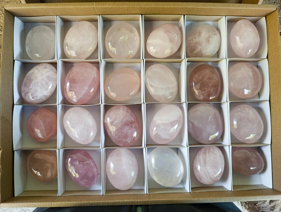 Polished Gemmy Rose Quartz Palm Stones x 24 From Madagascar - Toprock Gemstones and Minerals 