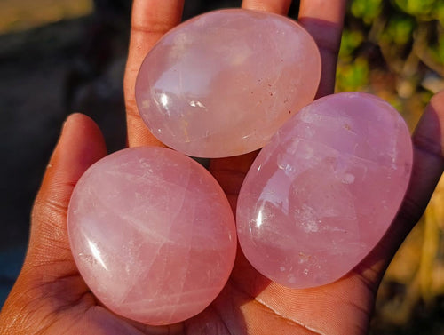 Polished Gemmy Rose Quartz Palm Stones x 24 From Madagascar - Toprock Gemstones and Minerals 