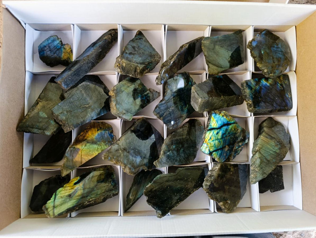 Polished One Side Labradorite Slices x 24 From Madagascar - Toprock Gemstones and Minerals 