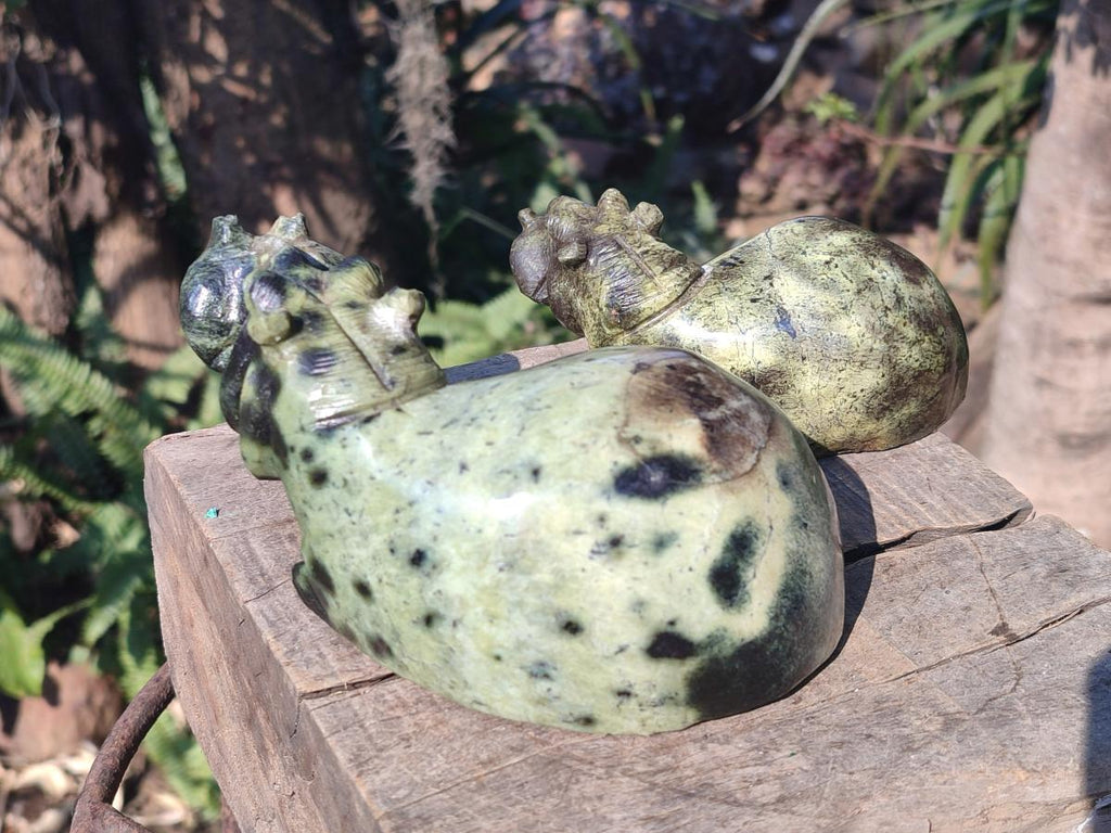 Hand Made Leopard Stone Hippo Carvings x 2 From Nyanga, Zimbabwe - Toprock Gemstones and Minerals 