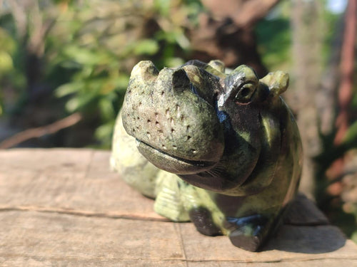 Hand Made Leopard Stone Hippo Carvings x 2 From Nyanga, Zimbabwe - Toprock Gemstones and Minerals 