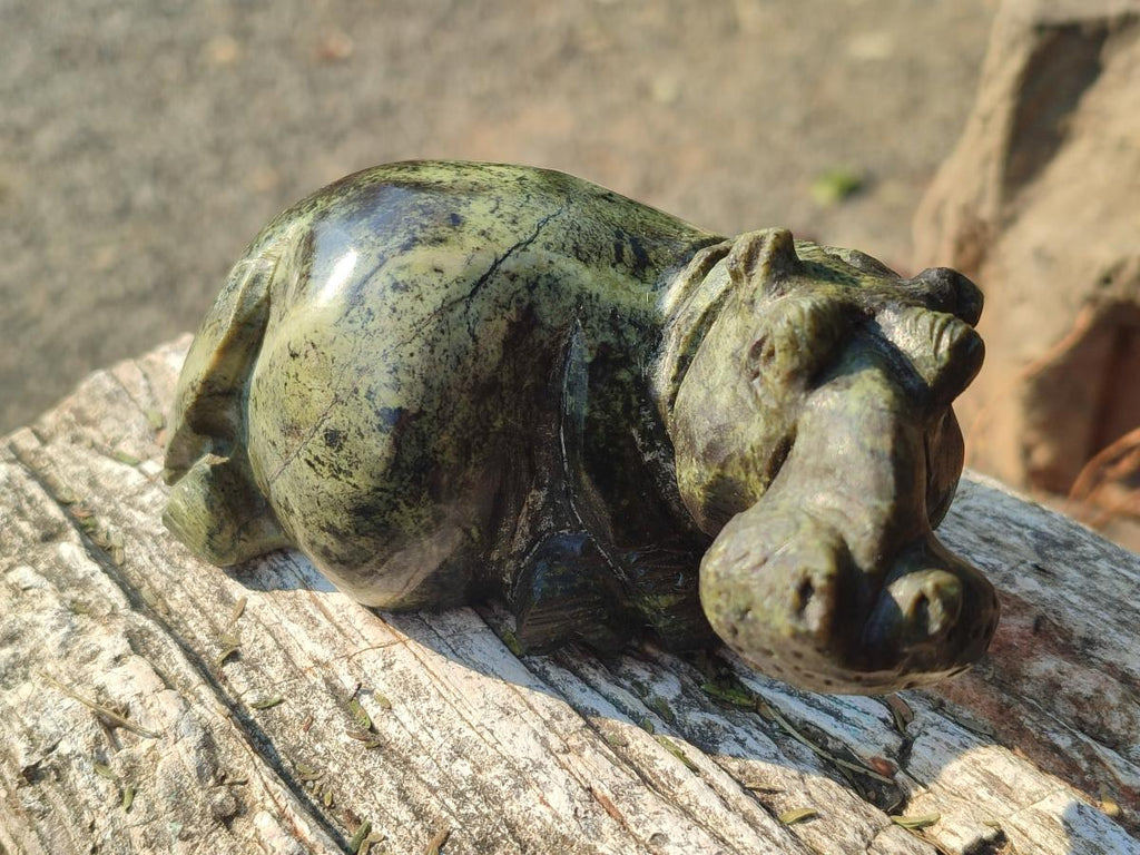 Hand Made Leopard Stone Hippo Carvings x 2 From Nyanga, Zimbabwe - Toprock Gemstones and Minerals 
