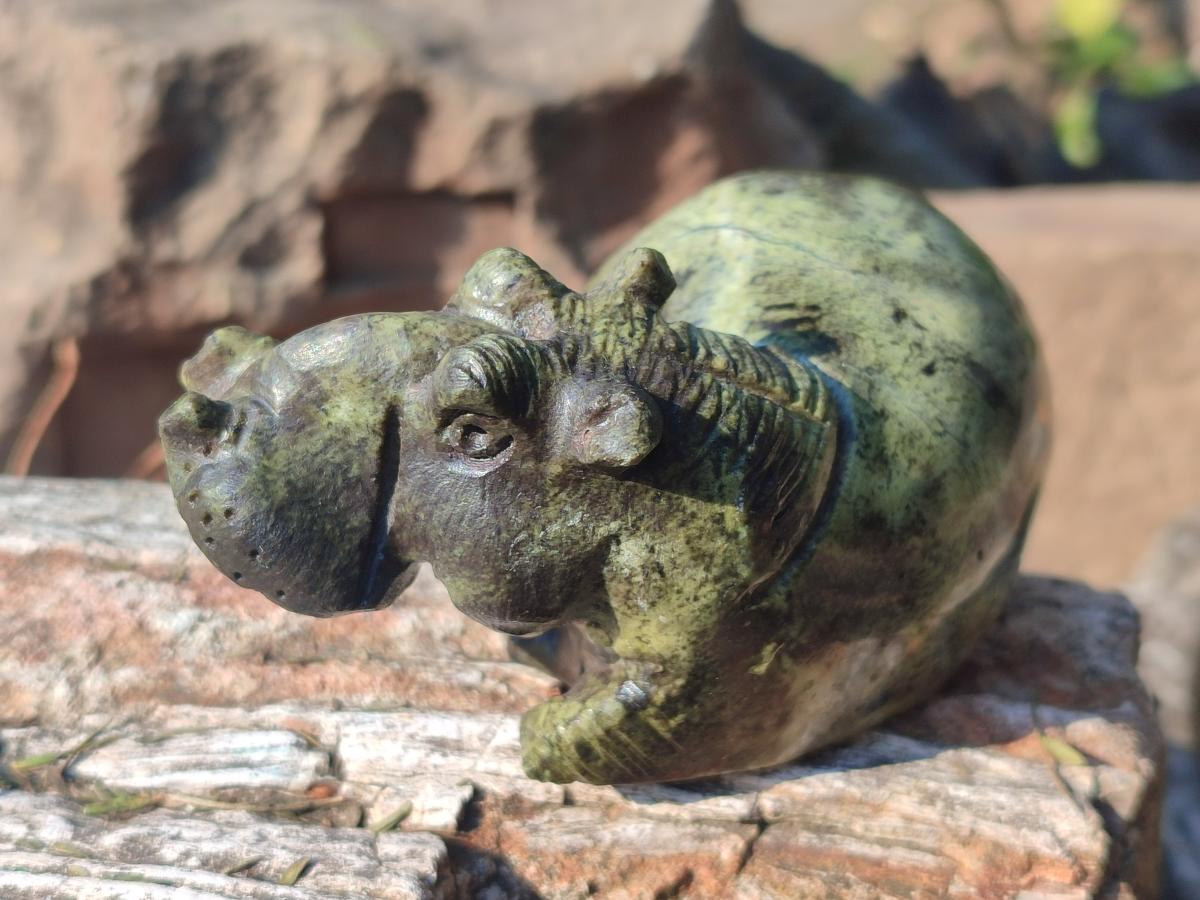 Hand Made Leopard Stone Hippo Carvings x 2 From Nyanga, Zimbabwe - Toprock Gemstones and Minerals 