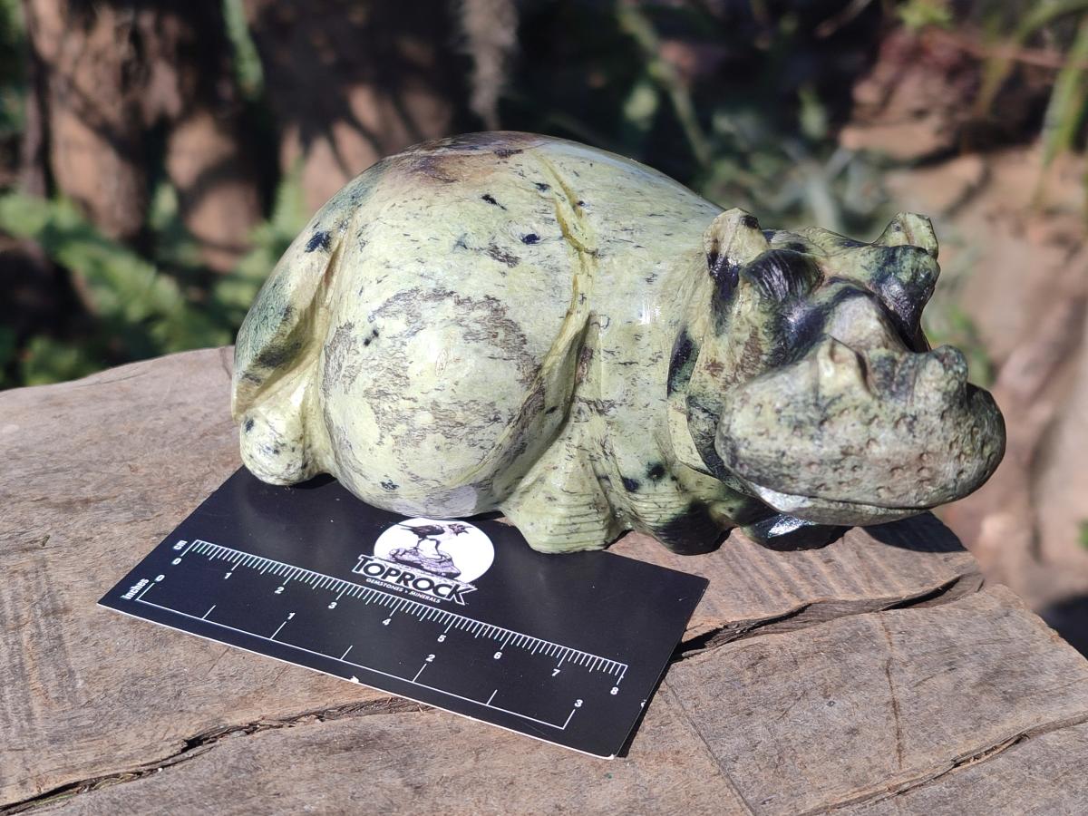 Hand Made Leopard Stone Hippo Carvings x 2 From Nyanga, Zimbabwe - Toprock Gemstones and Minerals 