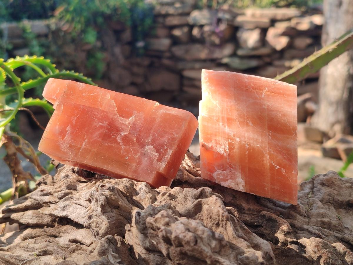 Natural Rhombohedral Sunset Orange Calcite Specimens x 6 From Spitzkop, Namibia - Toprock Gemstones and Minerals 