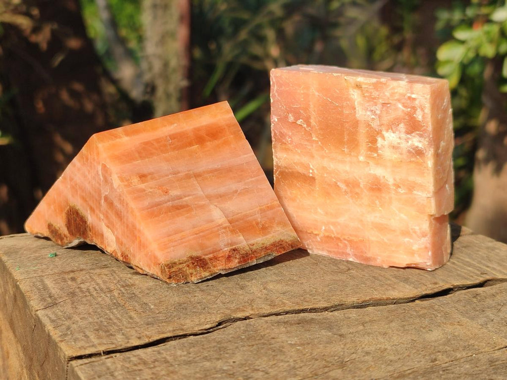 Natural Rhombohedral Sunset Orange Calcite Specimens x 6 From Spitzkop, Namibia - Toprock Gemstones and Minerals 
