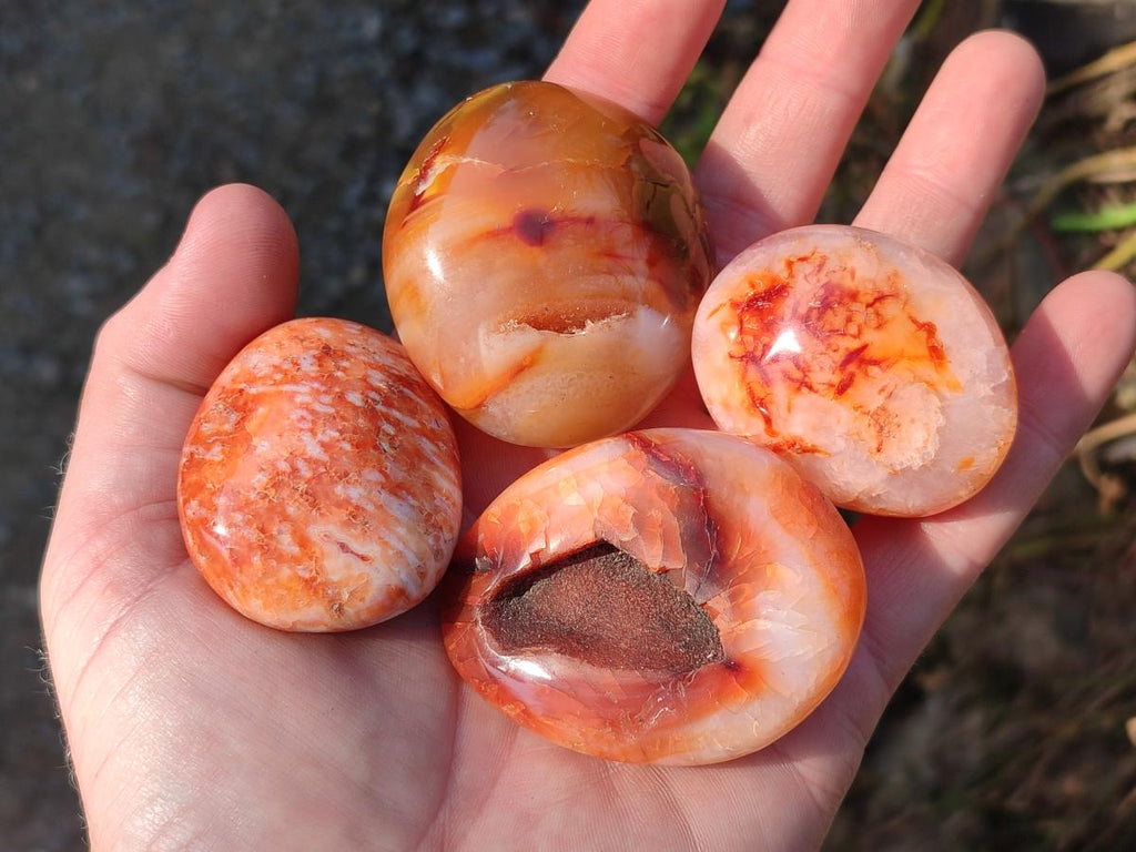Polished and Natural Carnelian Agate Gemstone Galets x 24 From Madagascar - Toprock Gemstones and Minerals 