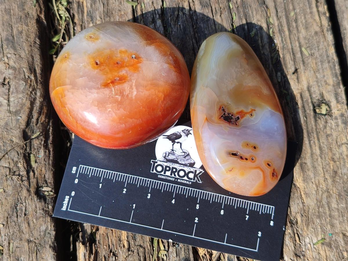 Polished and Natural Carnelian Agate Gemstone Galets x 24 From Madagascar - Toprock Gemstones and Minerals 