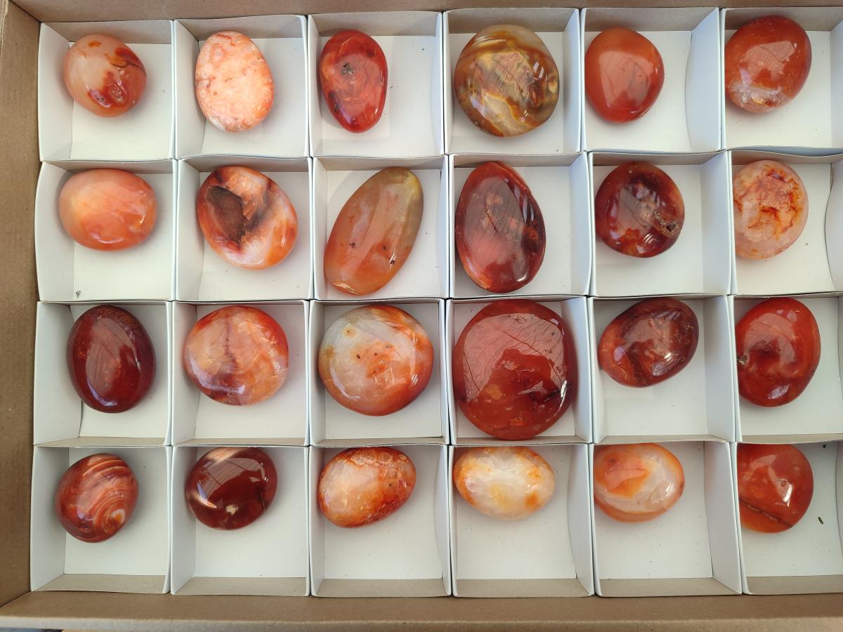 Polished and Natural Carnelian Agate Gemstone Galets x 24 From Madagascar - Toprock Gemstones and Minerals 
