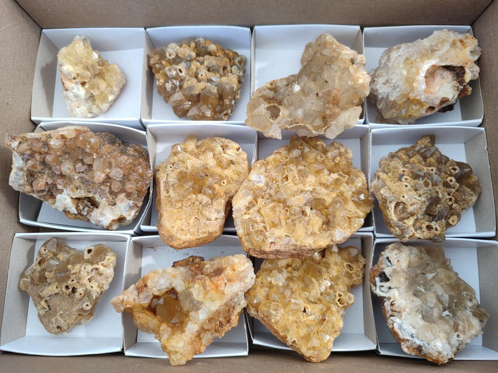 Natural Golden Limonite Quartz Clusters x 12 From Solwezi, Zambia