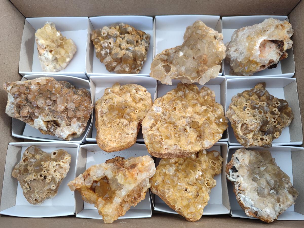 Natural Golden Limonite Quartz Clusters x 12 From Solwezi, Zambia
