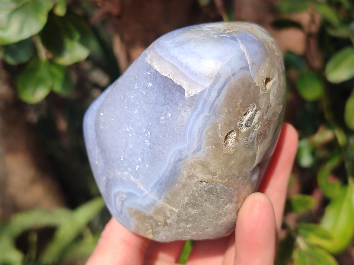 Polished and Natural Blue Lace Agate Standing Display Pieces x 3 From Nsanje, Malawi - Toprock Gemstones and Minerals 
