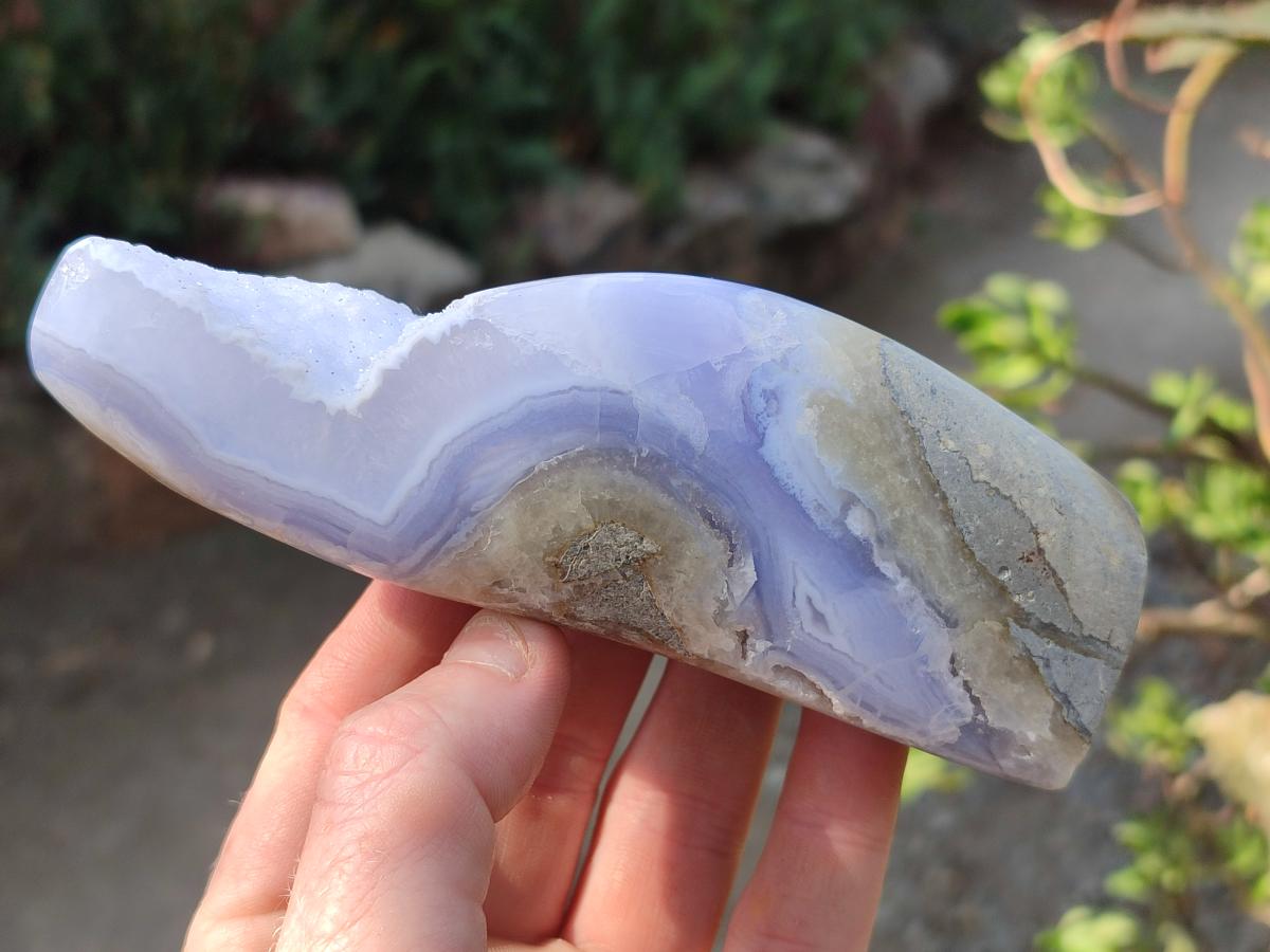 Polished and Natural Blue Lace Agate Standing Display Pieces x 3 From Nsanje, Malawi - Toprock Gemstones and Minerals 