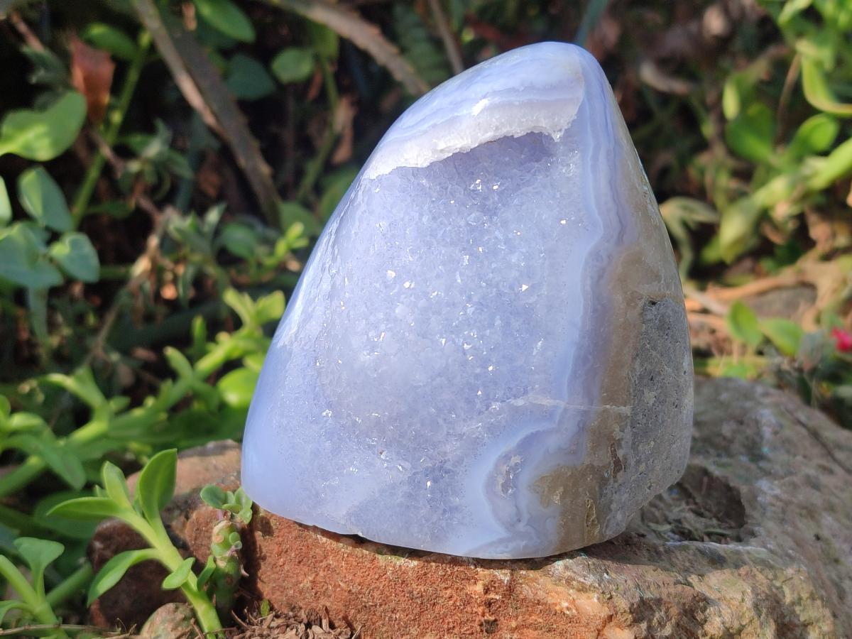 Polished and Natural Blue Lace Agate Standing Display Pieces x 3 From Nsanje, Malawi - Toprock Gemstones and Minerals 
