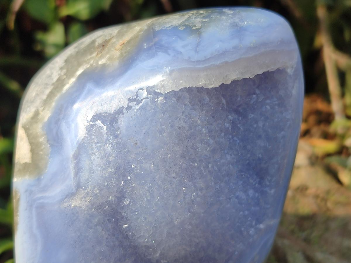 Polished and Natural Blue Lace Agate Standing Display Pieces x 3 From Nsanje, Malawi - Toprock Gemstones and Minerals 