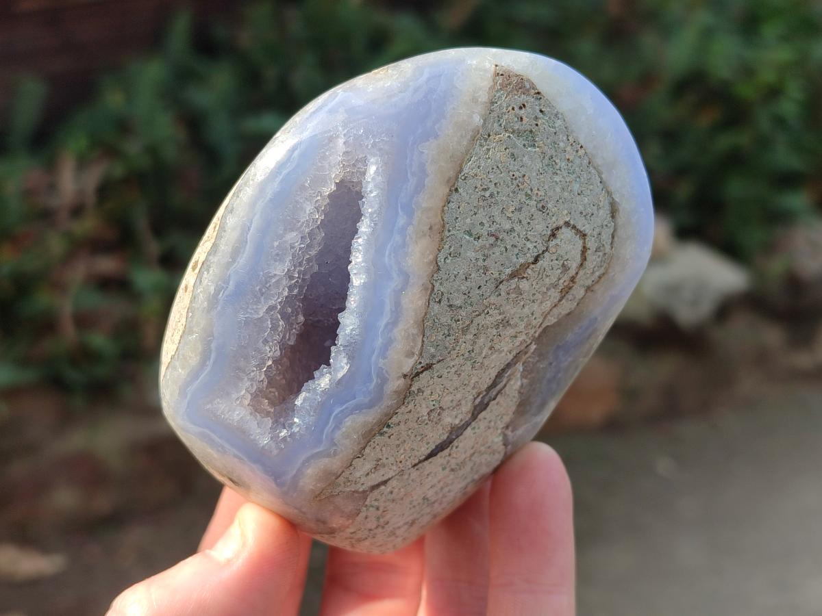 Polished and Natural Blue Lace Agate Standing Display Pieces x 3 From Nsanje, Malawi - Toprock Gemstones and Minerals 